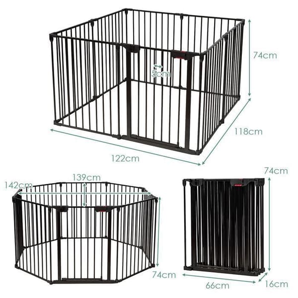 COSTWAY Børnesikring - Pejsesikring 500 cm - 8 Foldbare Paneler - Låsesystem - Nem Montering - Sort Svart
