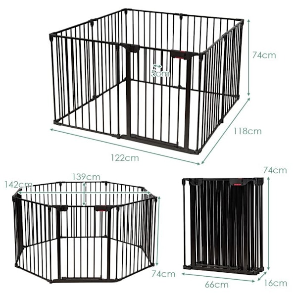 COSTWAY Child Safety Gate - Pejs Brandvagt 500 cm - 8 Foldbart Panel - Manuelt låsesystem - Nem montering - Sort Svart