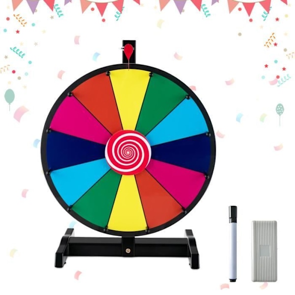 COSTWAY Lyckohjul 15 tum (Dia.38 cm)-12 färgade spår-Pris Wheel-Dry Marker, Eraser-Non-Slip Base-Carnival Färgad