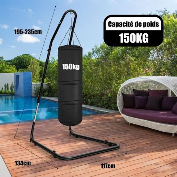 COSTWAY riipputuolin tuki 195-235 cm teräksinen riippumattotuki turvakoukulla, liukumattomat jalat ilman riippumattoa