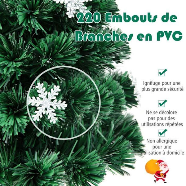 COSTWAY lysende LED kunstigt juletræ 180 cm fiberoptisk farve variabelt lys med topstjerne snedekoration