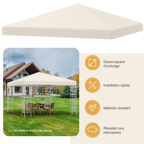 COSTWAY Ersättningspaviljongduk 3m x 3m Vattentät polyester med dräneringshål Krok- och öglefästen Beige