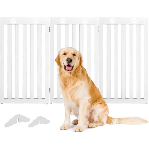 COSTWAY Fristående Dog Gate 3 Panel Trä Metallgångjärn 360° Ingen borrning för hustrappor Vit