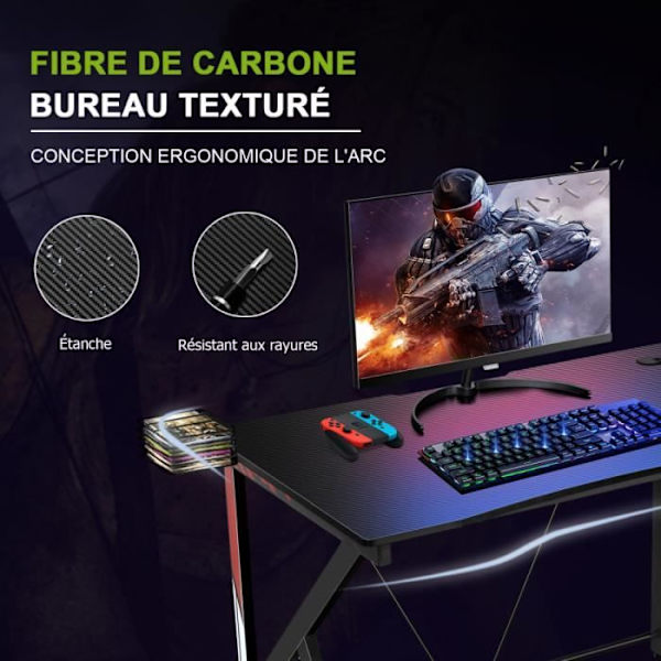 COSTWAY Gaming Desk Pelipöytä pelaamiseen, videotallennus, mukiteline ja koukku 115 x 73 x 76,5 CM Svart