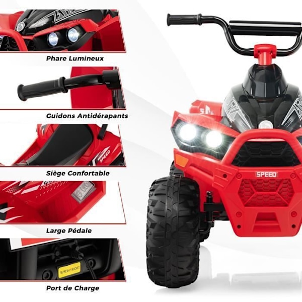 COSTWAY Elektrisk Quad til børn 12V7Ah, LED, musik, horn, brede hjul, til børn 3 til 8 år, 96 x 58 x 70 cm, rød