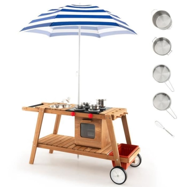 Barnhandlare - COSTWAY - Restaurangbil med parasoll - Trä - 114x48x66CM