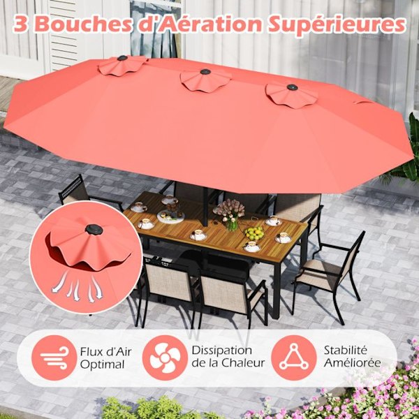 Parasol Double de Jardin 470x285cm Rectangulaire - COSTWAY - Perustoimitus ja 2 Hiekka-aluetta mukana - 12 Vahvaa Sälettä - Terassi - Oranssi