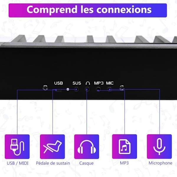 COSTWAY Bärbart 88-tangenters digitalpianoklaviatur - Bluetooth APP-funktion - Mikrofon - MIDI/USB-gränssnitt - 128 rytmer, 20 demos