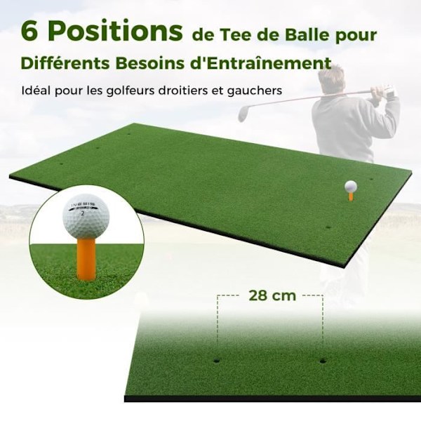 COSTWAY golfträningsmatta 153 x 92 x 2,5 cm med 2 tee-positioner och 2 inriktningsstavar 6 förborrade tee-hål