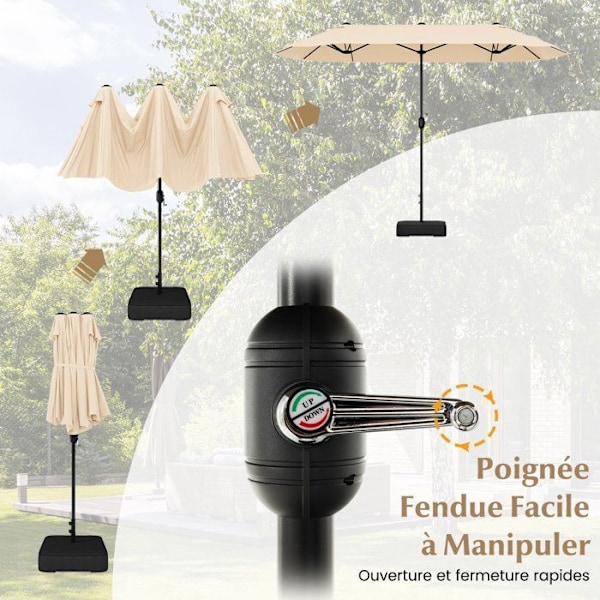 COSTWAY Parasol Dobbelt Haveparasol Ekstra Stor 240cm, med Vægtet Base, 12 Metalspiler, til Have, Pool, Beige Beige