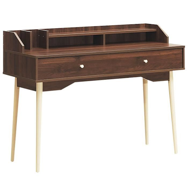 COSTWAY Moderne skrivebord med skuffe og hylde, 120 x 50 x 93 CM, Skrivebord med Anti-Tip-enhed, Kaffe