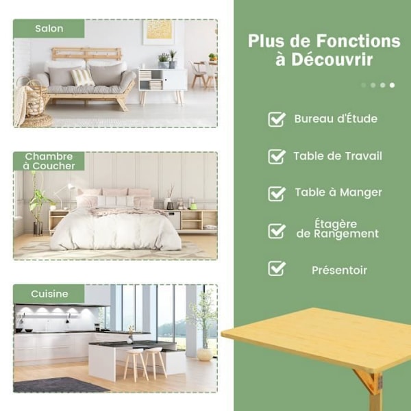 COSTWAY puinen kokoontaitettava seinäpöytä, 80×60 cm taitettava kansi, eteisen kalusteet opiskelijoille, asunnot, keittiö, luonnonmukainen Naturlig
