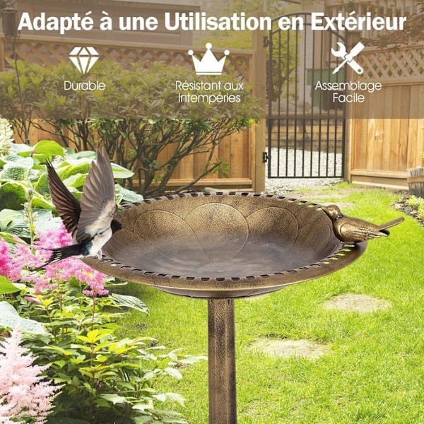 Fuglefoderstand COSTWAY - Højde 72CM - Diameter 51cm - Antik Bronze Design brons