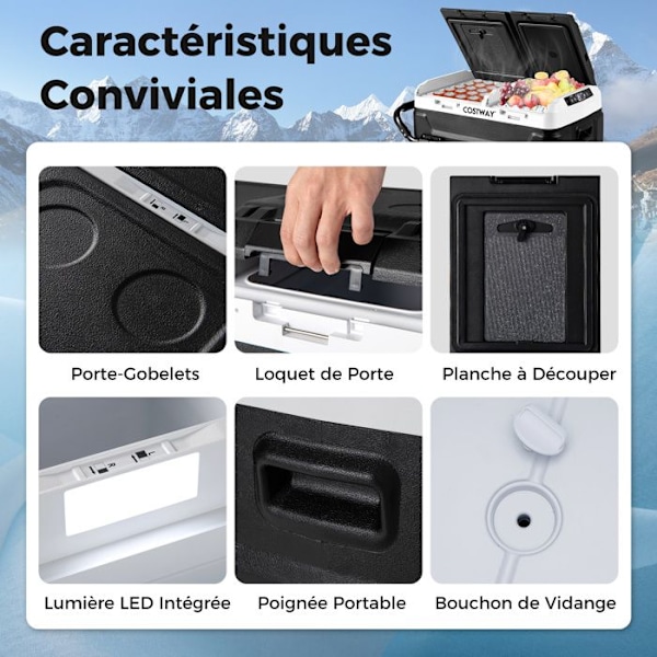 COSTWAY Bärbart bilkylskåp 12/24V-Dual Separata zoner 40 L-ECO/Max Mode-3 Power Modes-LED Touch Panel
