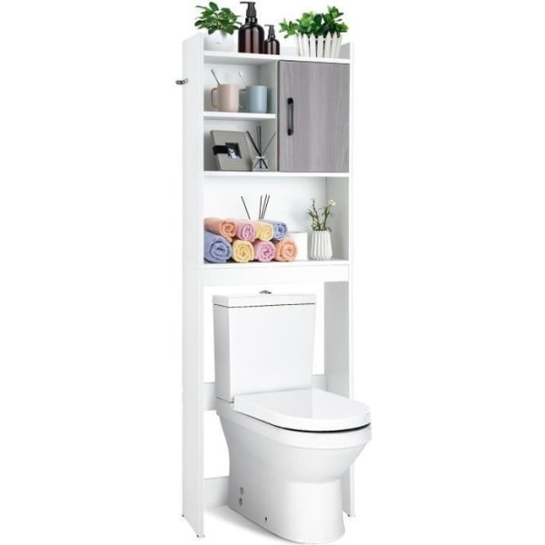 COSTWAY Över Toalett Förvaringsenhet med öppna hyllor och dörr, för badrum  Tvättstuga Balkong, Vit 1563 | Fyndiq