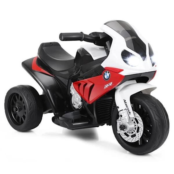 COSTWAY BMW Elmotorcykel för barn 6V/4Ah, 3 Km/h med strålkastare, musik 3 hjul 1,5-3 år Röd Svart, vitt och rött