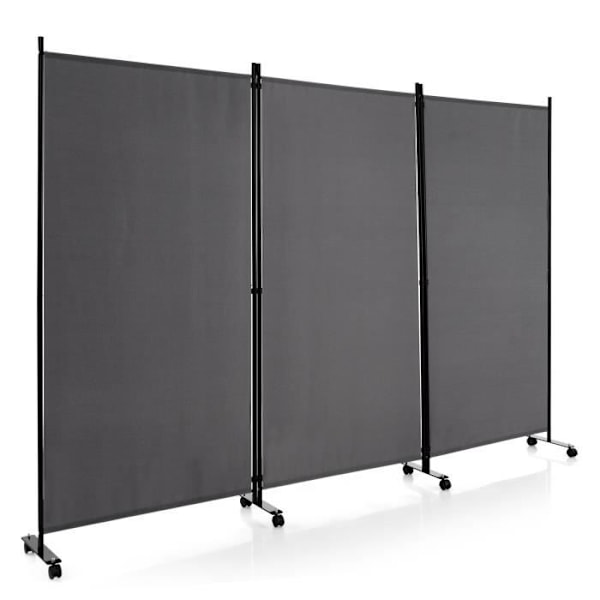 Caster Screen - COSTWAY - 3 foldbare paneler - 262 x 180 CM - Grå Grå