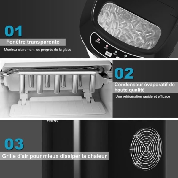 COSTWAY bärbar ismaskin för is 2,2 liters tank, 12 kg/24H 9 isbitar per 6-13 min, för hem, kontor, svart café