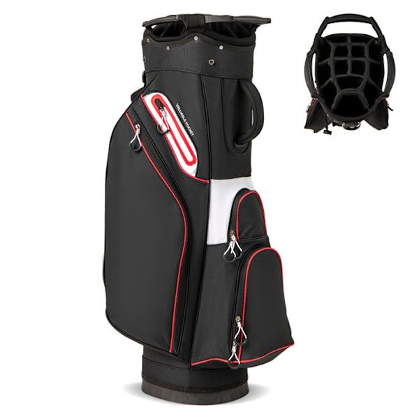 COSTWAY Golfbag med Treben, 14 Rum, Isoleret Lomme, Justerbar Skulderrem, Regnovertræk og Paraplyholder Sort