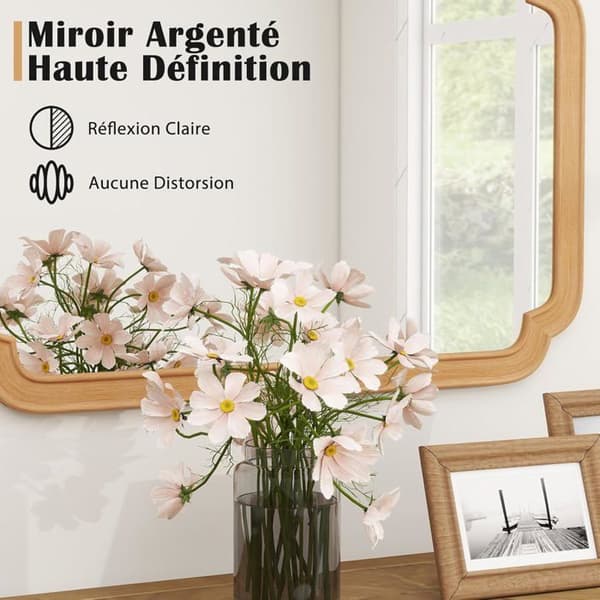 Rektangulär Väggspegel 90 x 60 cm COSTWAY, Rundade Högar, för Badrum Entré Sovrum, Vertikal Horisontell Montering