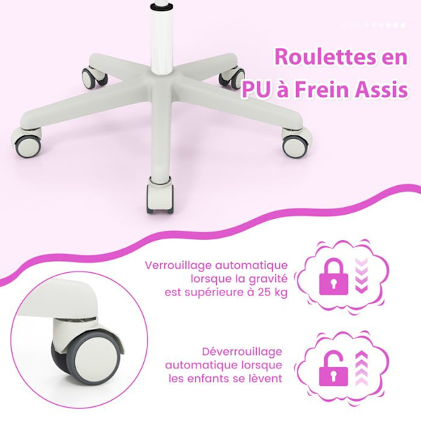 COSTWAY Ergonomisk vridbar kontorsstol för barn 6-15 år, 5 bromshjul, justerbar sitthöjd 43-55 cm, lila