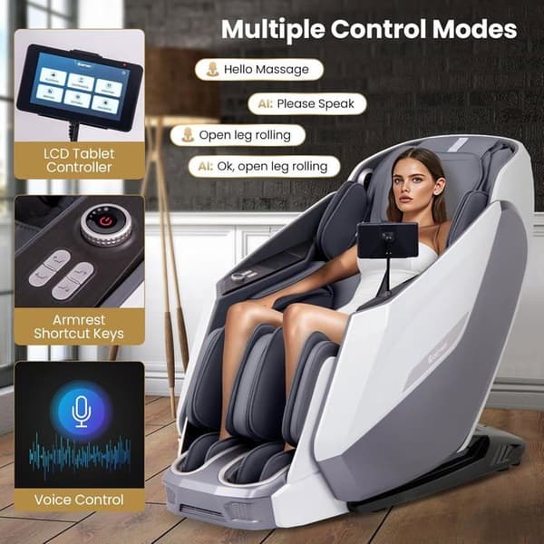 COSTWAY Elektrisk Massage Stol med Zero Gravity, SL Rail & 4D Scan, 24 Programmer, Varmefunktion Hvid