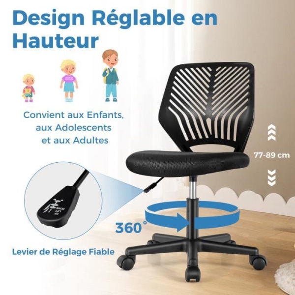 COSTWAY Ergonomisk kontorsstol i mesh, justerbar sitthöjd 41-53 cm, för barn, tonåring, vuxen, svart Svart