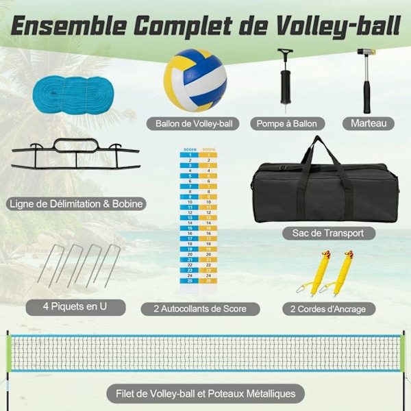 COSTWAY Ulkona Volleyverkko, Pistetaulukot, Pumppu, Rajaviiva Puutarhaan Rannalle Vihreä