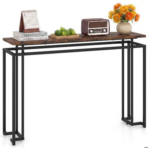 Bordskonsol Marmor - COSTWAY - Rustik Brun, 120×30×80,5 cm, Metallram, Modern Design, Anti-Tip Kit, Korridor & Vardagsrum