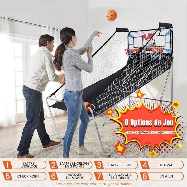 COSTWAY Double Hoop hopfällbar arkadbasketbåge med 8 spellägen Elektronisk poäng LCD-skärm 4 spelares spel