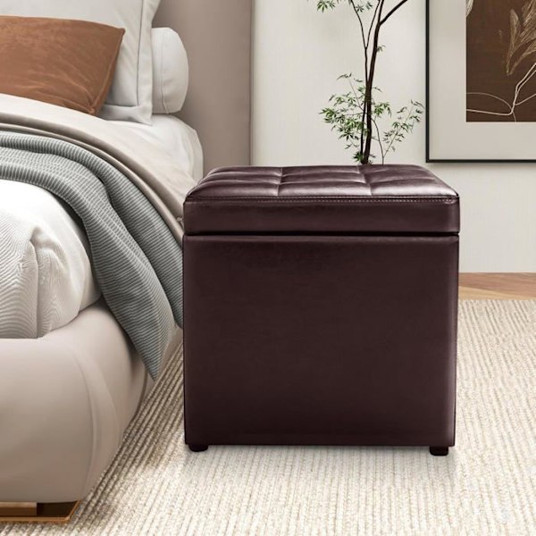 Taburettiarkku Säilytyspuffi Jalkotuki -64 L- 40 x 40 x 40CM PU Ruskea Tilaa säästävä Max. kuorma 150KG kastanj