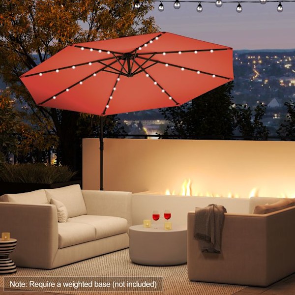 Parasol Déporté φ300 x 245cm - COSTWAY - med 32 LED - Kryssfot - Lutningsjustering - Vev - 360° rotation - Orange