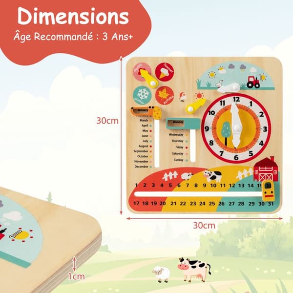 Busy Board Montessori i Trä - COSTWAY, Gårdstema, Väderklocka, Dag Natt Månad Vecka, Sensorisk Bräda 3+ År, Presentidé