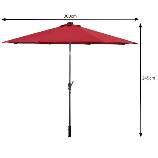 COSTWAY Parasol Déporté Inclinable Dia.3×2,5M med 24 LED Robust Metalstruktur, UV-beskyttende til Terrasse Havealtan, Rød