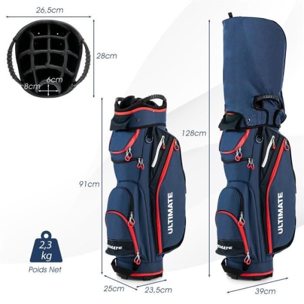COSTWAY golfklubbväska med 14 separata fack 8 fickor Regntät huva axelrem kylväska i nylon marinblå