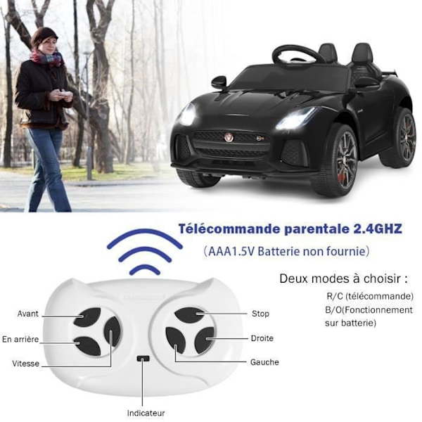 12V sähköauto Jaguar F-tyypin SVR lapsille 3-8 vuotiaille - COSTWAY - 2 lukittavaa ovea - musta Svart