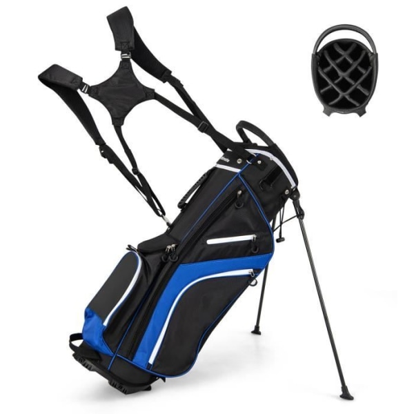 COSTWAY Golf Bag Træbens - Regnkappe - Øvre Separatorer til 14 Retninger - 6 Lommer - Isoleringstaske - Dobbelt Rem - Blå
