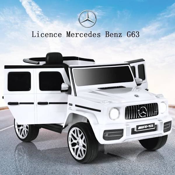 COSTWAY Mercedes-Benz G63 12 V elbil för barn, 2 motorer, maxhastighet 5 km/h, Fjärrkontroll, LED-lampor, MP3, Vit Svart