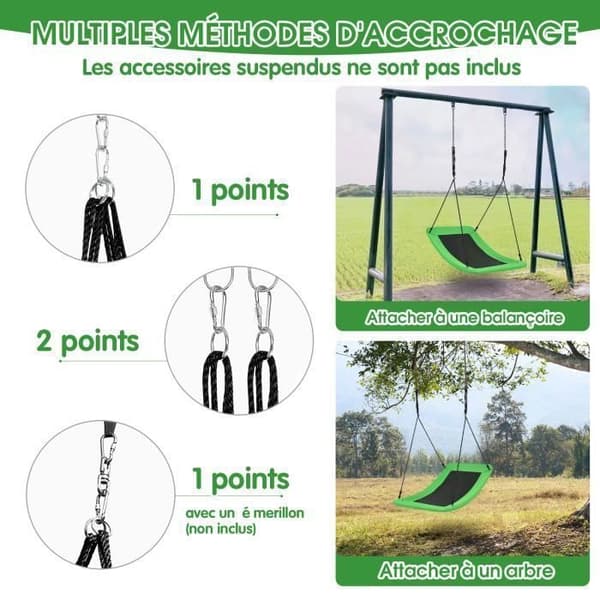 Fågelbo Hängmatta Utomhus Rektangulär 80x150cm COSTWAY - Oxford Tyg - Justerbara Rep - 3 Fästmetoder - 150KG Grön Blå