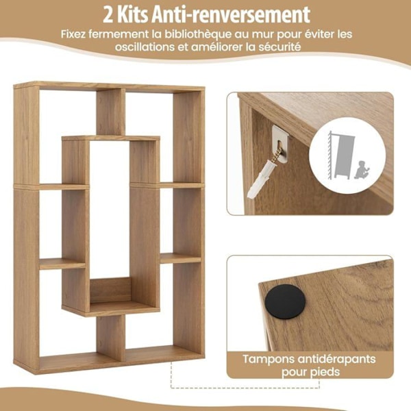 COSTWAY Geometrinen Kirjahylly 7 Kuutio - Liukumattomat Tyynyt, Kallistumisenestolaite, Säilytyshylly - Luonnollinen