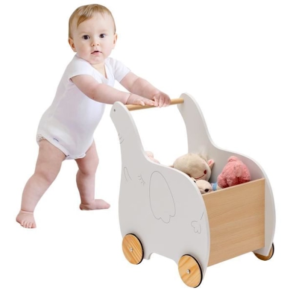 COSTWAY Walking Cart för barn 2-i-1 kundvagn Används som en gåstol för 1 - 3 år gamla, vita gummihjul