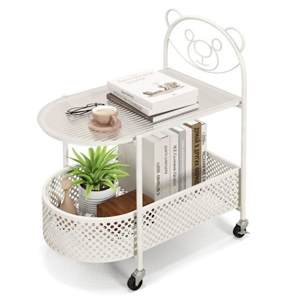 COSTWAY 2-trins mobilt sofabord i glas, med bjørnedesign, metalstel, låsbare hjul, til stue, soveværelse
