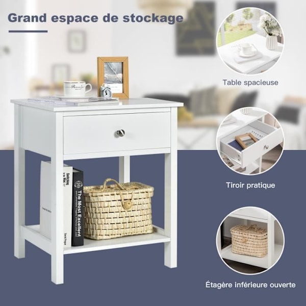 COSTWAY Sæt med 2 2-lags sengebord Modern Simple Style 48 x 40 x 58 CM Hvid Vit