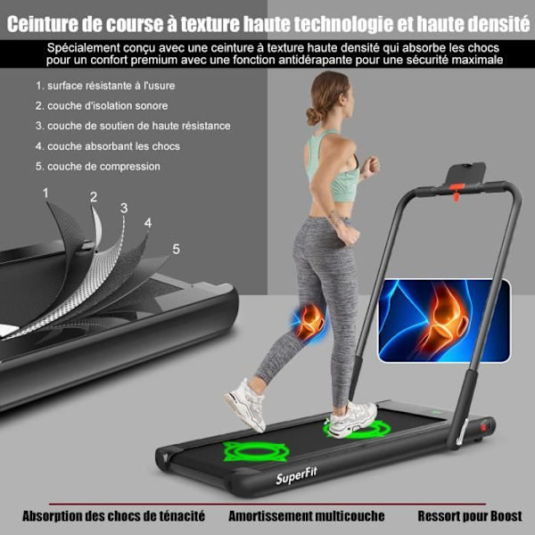 COSTWAY kokoontaitettava juoksumatto APP Ohjattu moottoroitu 12 km/h LED-näyttö Bluetooth-kaiutin 0,75 hv moottoripyörät mustat