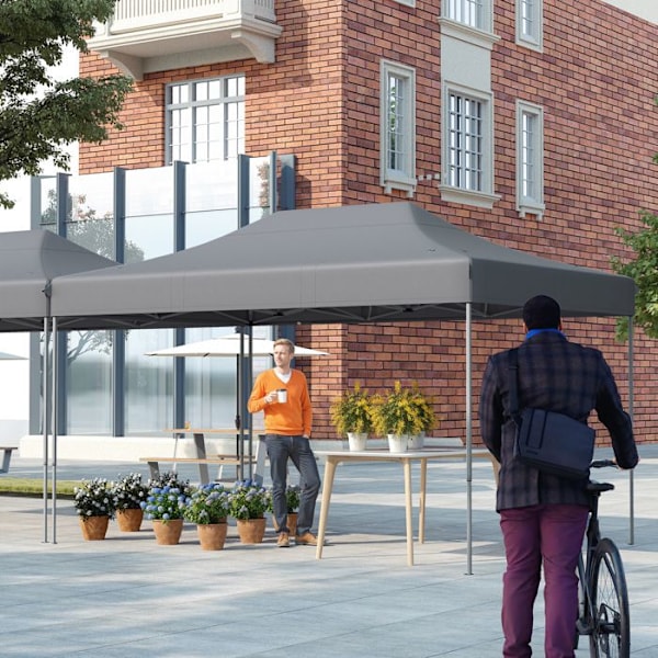 Fällbar Tältduk 300 x 445 CM - COSTWAY - 10-12 personer Pop-Up Justerbar Höjd 188-208cm - UV-skydd för Fester Grå