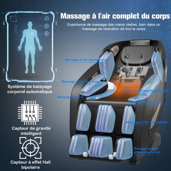 COSTWAY Elektrisk Massage Stol med Zero Gravity, 12 Automatiske Programmer, 6 Massage Teknikker og Sort Rulle