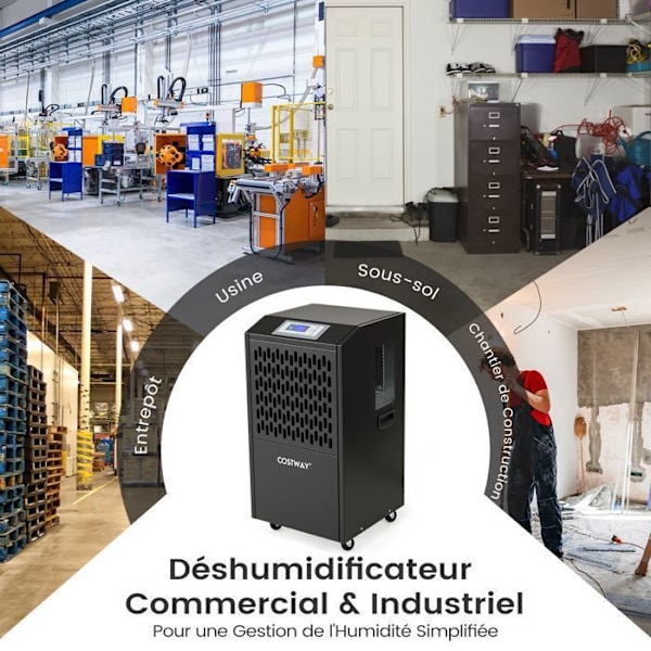 Professionell Avfuktare COSTWAY-118 L-Timer 24 H-Maximal täckning 790 m²-Automatiskt avfrostning-Auto-dränering-Kontrollpanel-Svart