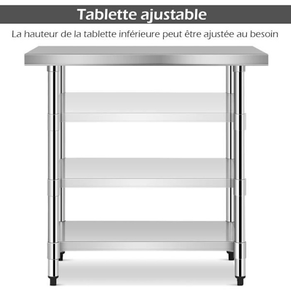 COSTWAY Rustfrit køkkenarbejdsbord Justerbar mellemhylde 91,5x61x90cm Max belastning 150KG Rustfri bordplade