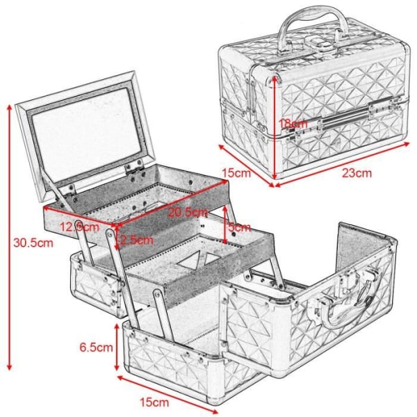 COSTWAY Makeup Sæt Skønhedsetui med spejl og skulderrem 23 x 15 x 18 cm til frisør, makeupartist, syudstyr
