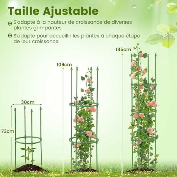 COSTWAY Set med 2 Tomatstöd i Trädgården 145 cm, för Klatande Växter i Krukor, Justerbara Höjder, för Inomhus Utomhus